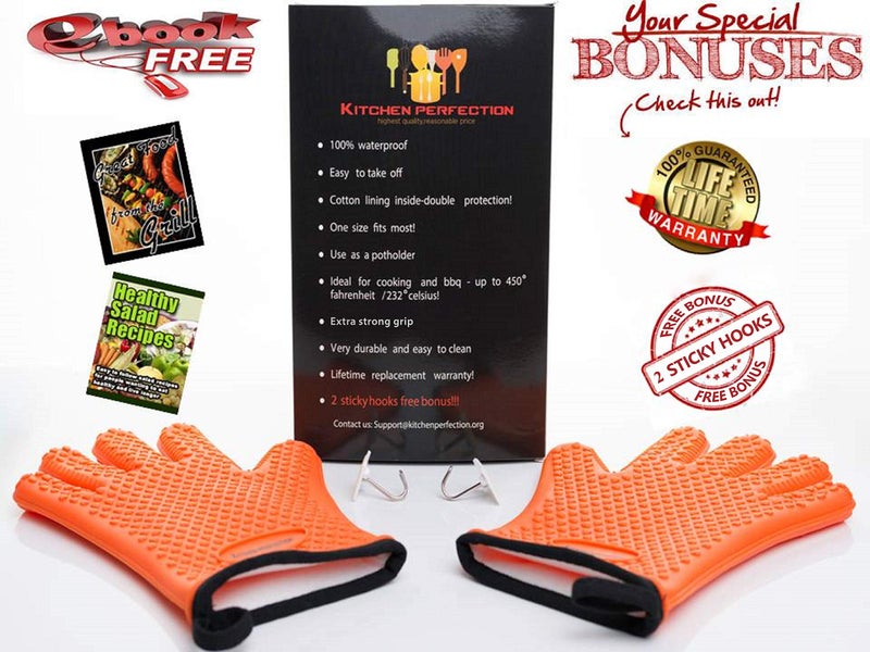 KITCHEN PERFECTION Silicone Smoker Oven Gloves -Extreme Heat Resistant BBQ Gloves -Handle Hot Food Right on Your Grill Fryer Pit|Waterproof Oven Mitts |Superior Value Set+3 Bonuses - Image 2