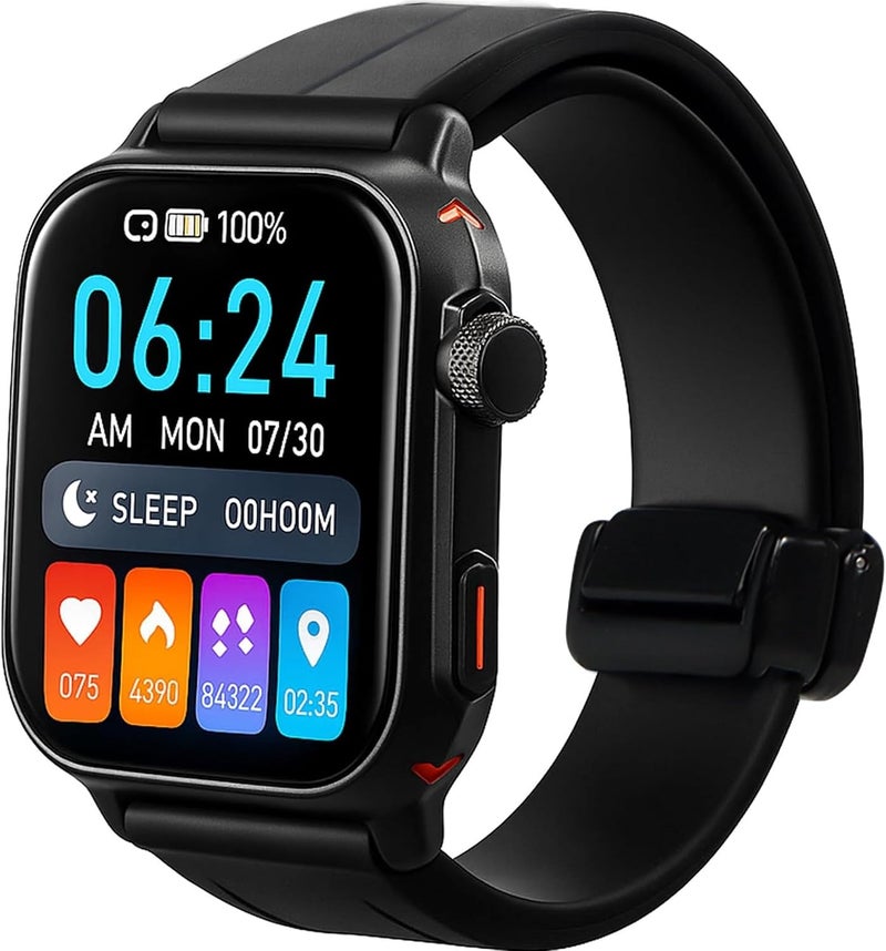 CAROSKI Smart Watch 2.04'' Display, 100+ Sports modes,Remote Control Camera, Sleep Tracking, Fast Charging, BT Call, Weather Display, Flashlight, Heat Rate & Blood Pressure Monitor, Black - Image 1