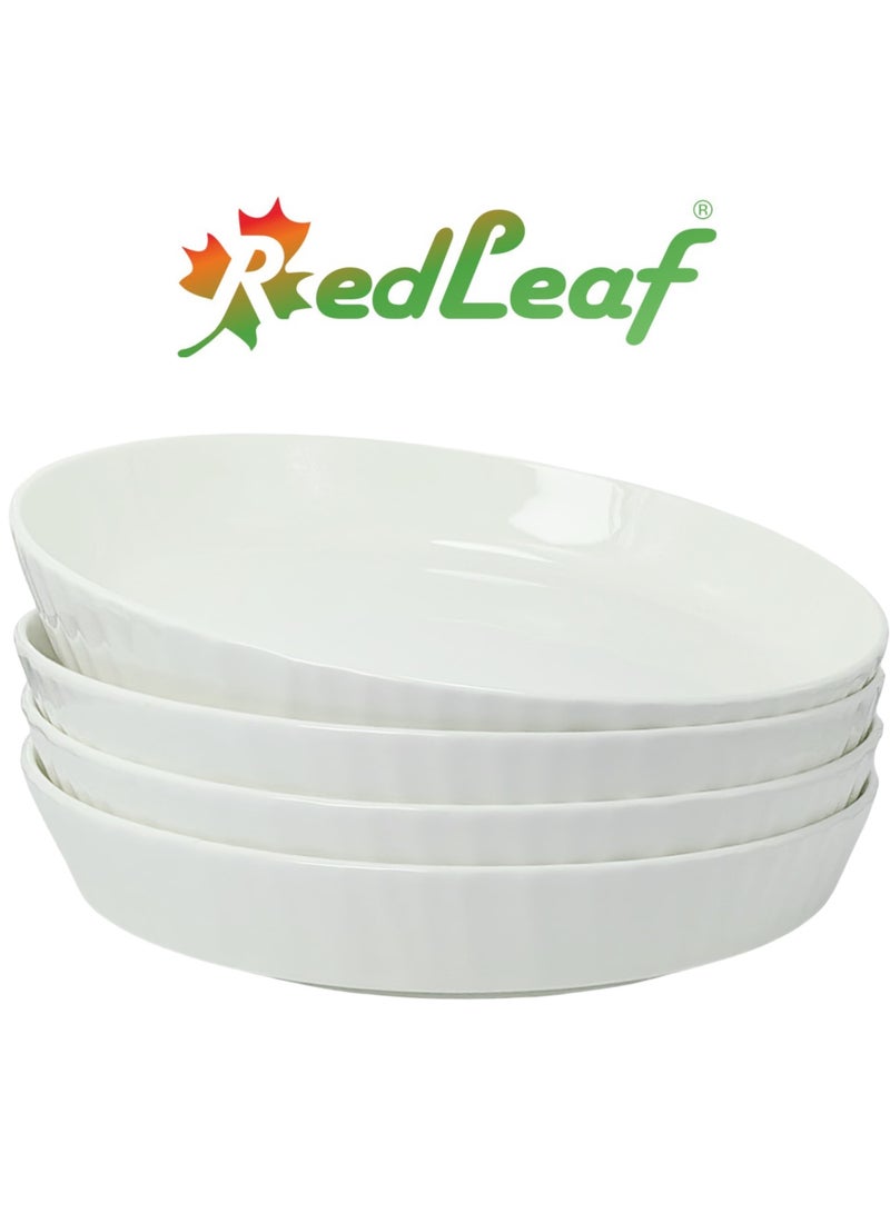 ريد ليف 4 قطع من أطباق السيراميك مقاس 8 بوصات، باللون الأبيض النقي الشمالي، آمنة للاستخدام في الميكروويف - Image 1
