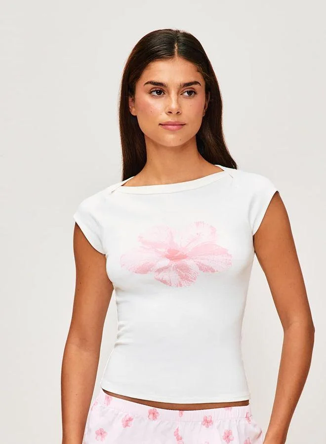 Undiz Short sleeve jersey T-shirt with hibiscus print
