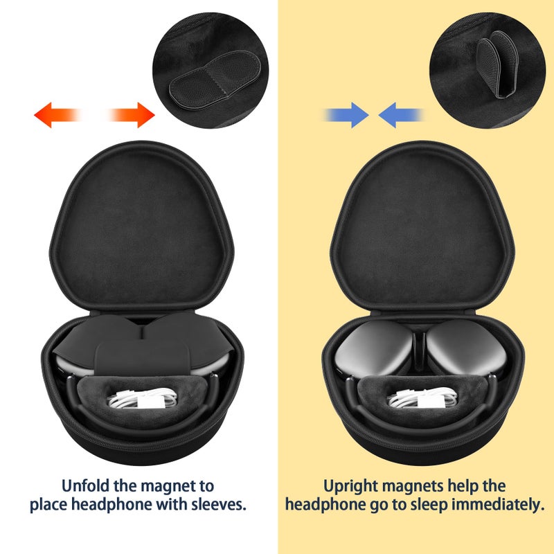 co2CREA Hard Case with Sleep Mode Replacement for Apple AirPods Max Headphone (Black Case) - Image 4