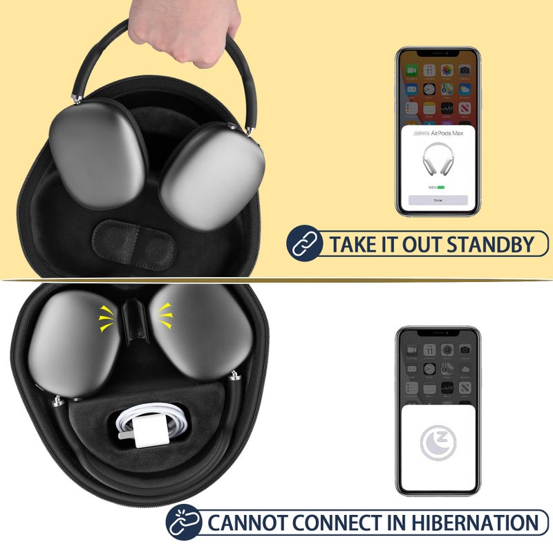 co2CREA Hard Case with Sleep Mode Replacement for Apple AirPods Max Headphone (Black Case) - Image 5