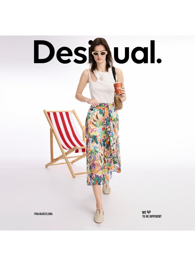DESIGUAL تنورة ميدي مطبوعة بنمط حيواني بتصميم بوهيمي مع رباط - Image 5
