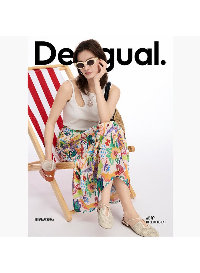 DESIGUAL تنورة ميدي مطبوعة بنمط حيواني بتصميم بوهيمي مع رباط - Image 4