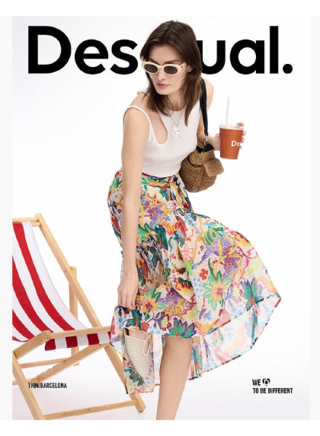 DESIGUAL تنورة ميدي مطبوعة بنمط حيواني بتصميم بوهيمي مع رباط - Image 1