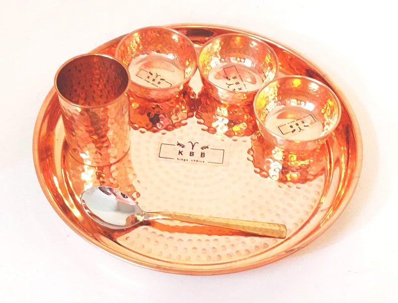 KBB Pure COPPPER Hammered THALI Set 12 INCH 6 PC Set - Image 1