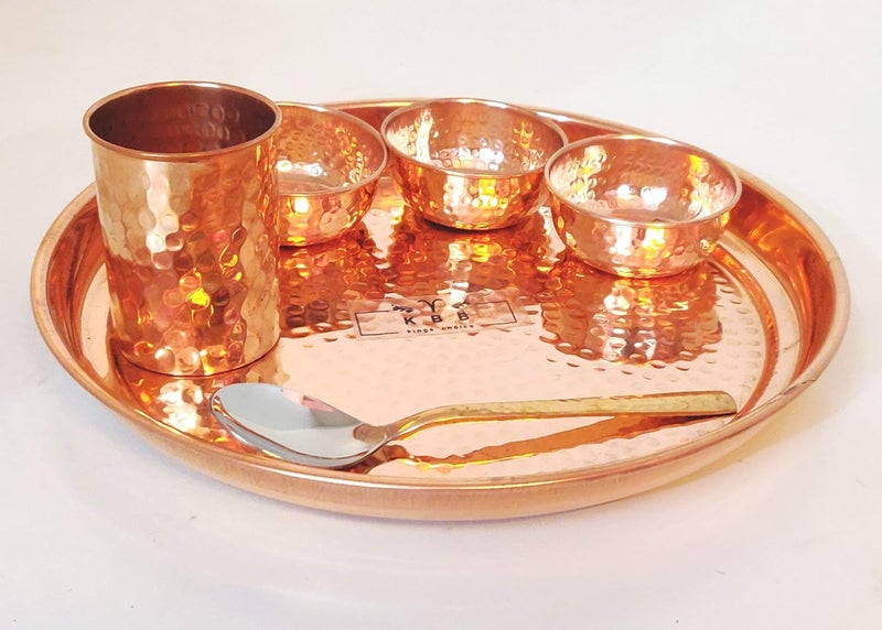 KBB Pure COPPPER Hammered THALI Set 12 INCH 6 PC Set - Image 2
