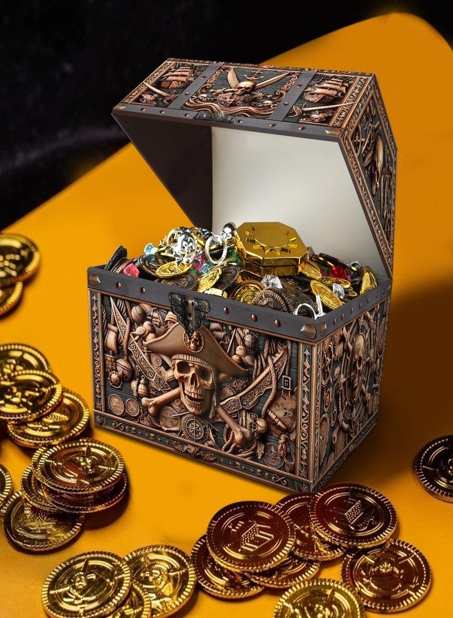 PETCEE Pirate Skull Treasure Box - 9x9.3x8 Pirate Treasure Chest Chirstmas Large Treasure Box for Classroom Rewards Pirate Chest Toys and Storage Perfect Classroom Treasure Box for Student - Image 2