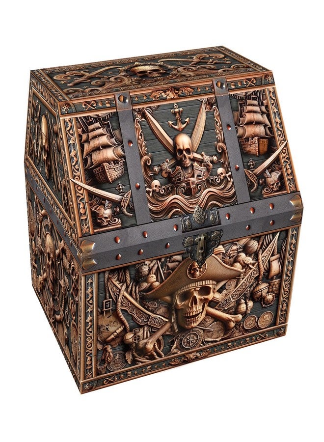 PETCEE Pirate Skull Treasure Box - 9x9.3x8 Pirate Treasure Chest Chirstmas Large Treasure Box for Classroom Rewards Pirate Chest Toys and Storage Perfect Classroom Treasure Box for Student - Image 1