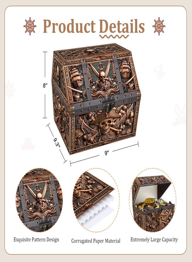PETCEE Pirate Skull Treasure Box - 9x9.3x8 Pirate Treasure Chest Chirstmas Large Treasure Box for Classroom Rewards Pirate Chest Toys and Storage Perfect Classroom Treasure Box for Student - Image 5