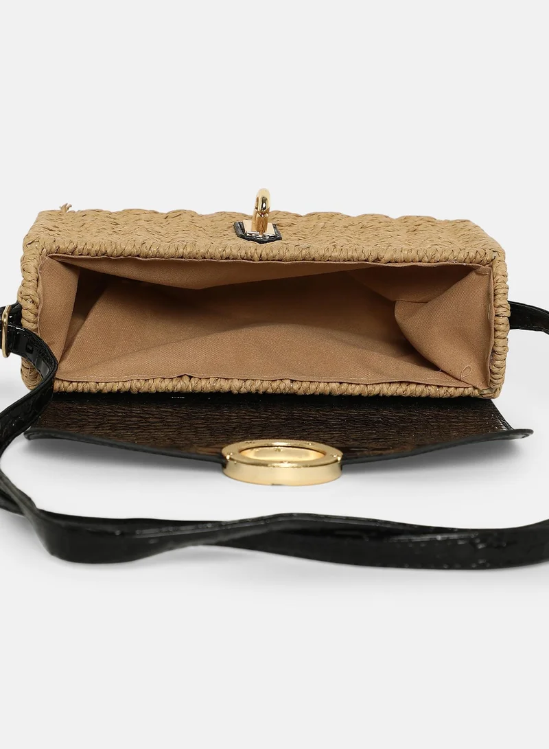 Haute Sauce Colour block Magnet Lock Regular Cane Sling Bag with Detachable Strap For Women