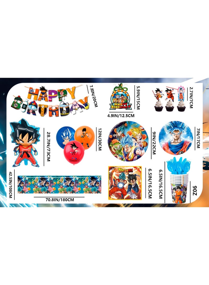 Dragon Ball Birthday Decorations for 10 Guests, 111pcs Dragon Ball Party Tableware Set Banner Balloons Cupcake Topper Napkins Paper Cups Table Cloth etc Dragon Ball Party Decoration Supplies - Image 3