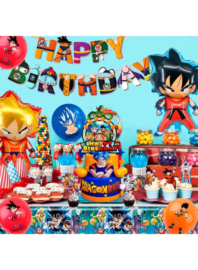 Dragon Ball Birthday Decorations for 10 Guests, 111pcs Dragon Ball Party Tableware Set Banner Balloons Cupcake Topper Napkins Paper Cups Table Cloth etc Dragon Ball Party Decoration Supplies - Image 4