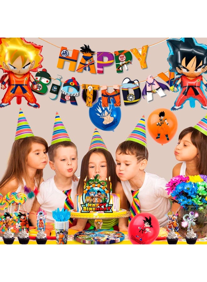 Dragon Ball Birthday Decorations for 10 Guests, 111pcs Dragon Ball Party Tableware Set Banner Balloons Cupcake Topper Napkins Paper Cups Table Cloth etc Dragon Ball Party Decoration Supplies - Image 5