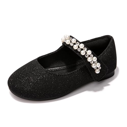 FUNKYMONKEY Toddler/Little Girl Mary Jane Dress Shoes Casual Slip on Ballet Flat (7 Toddler, Black/ZZLT) - Image 1