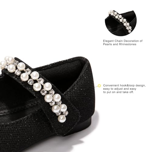 FUNKYMONKEY Toddler/Little Girl Mary Jane Dress Shoes Casual Slip on Ballet Flat (7 Toddler, Black/ZZLT) - Image 4