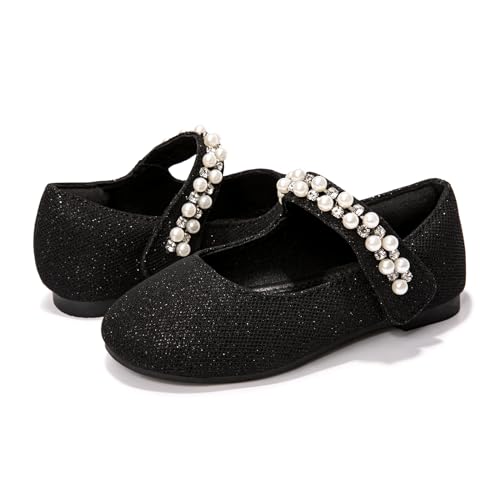 FUNKYMONKEY Toddler/Little Girl Mary Jane Dress Shoes Casual Slip on Ballet Flat (7 Toddler, Black/ZZLT) - Image 3