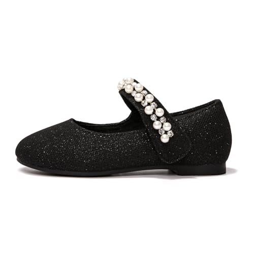 FUNKYMONKEY Toddler/Little Girl Mary Jane Dress Shoes Casual Slip on Ballet Flat (7 Toddler, Black/ZZLT) - Image 2