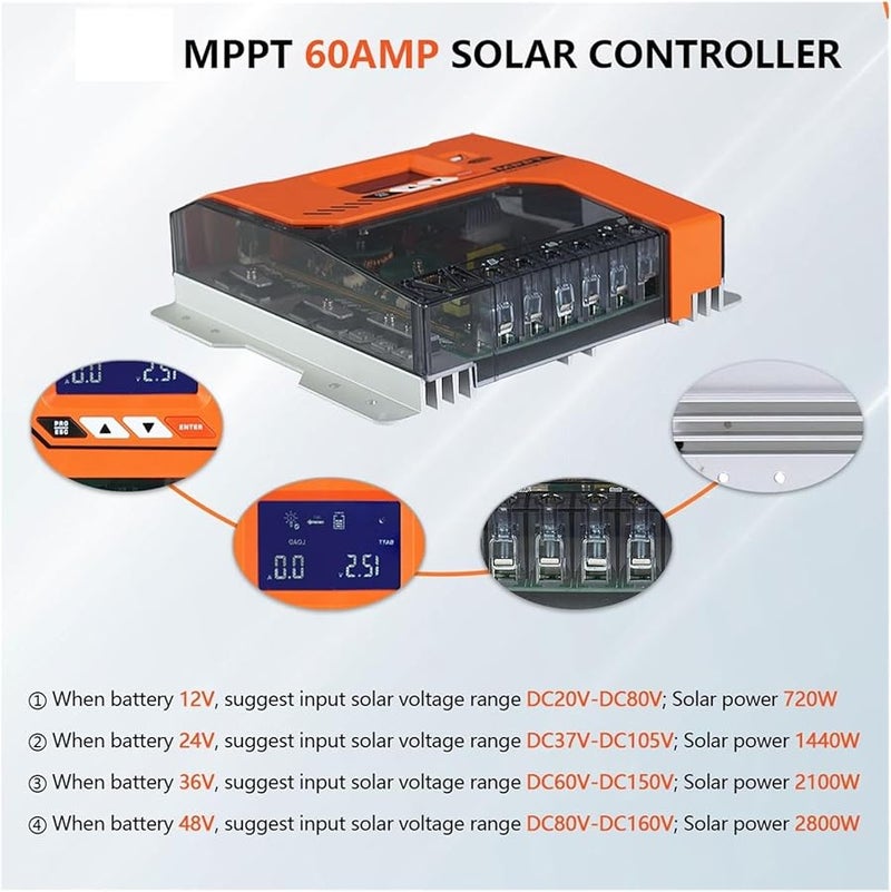 40A وحدة تحكم شحن شمسي MPPT للبطارية 12V 24V 36V 48V AGM جل مغمور Li - Image 4