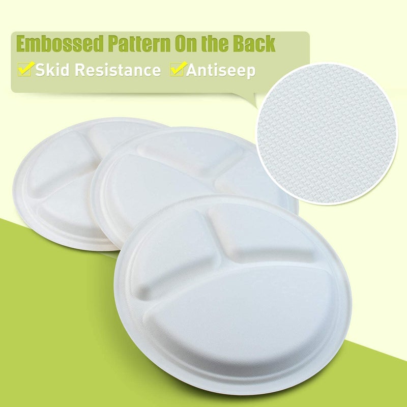 SANWALSA, Set of 50,10 inch Diameter, Off White, Paper Plates with 3 Section, Biodegradable, Eco Friendly, Leak Proof, One time Usage,Disposable - Image 4