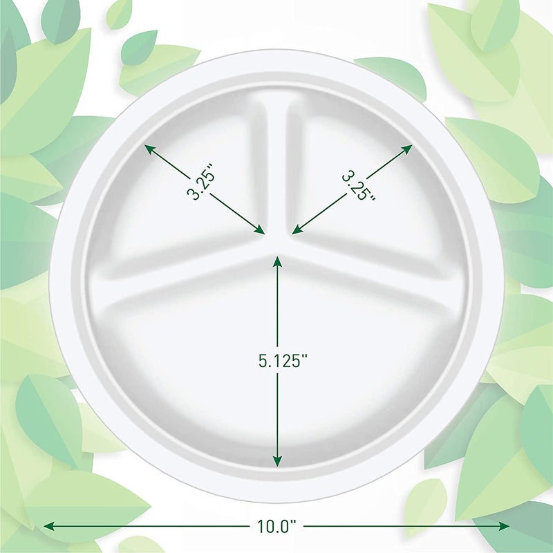 SANWALSA, Set of 50,10 inch Diameter, Off White, Paper Plates with 3 Section, Biodegradable, Eco Friendly, Leak Proof, One time Usage,Disposable - Image 3