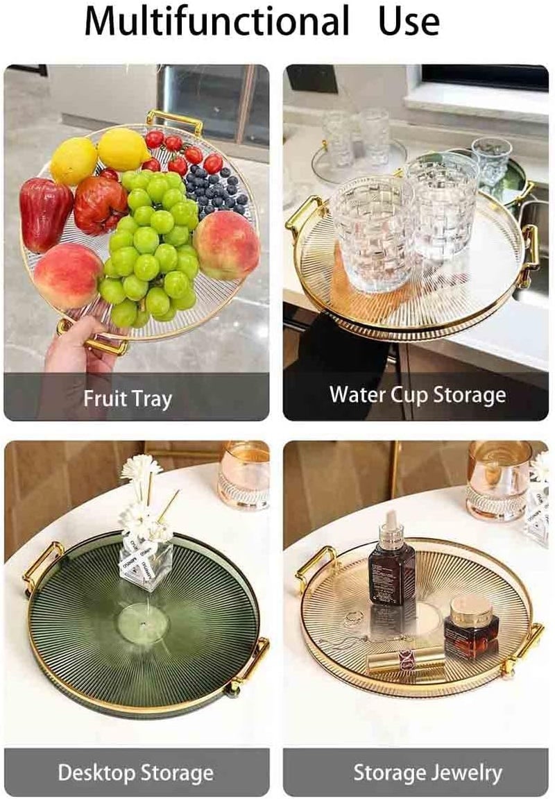 Deoxys Round Serving Tray with Golden Handles and Golden Rim Border, Decorative Plastic Serving Tray for Living Room, Bathroom, Kitchen | Tray Decor for Party, Coffee Table, Display - Image 3