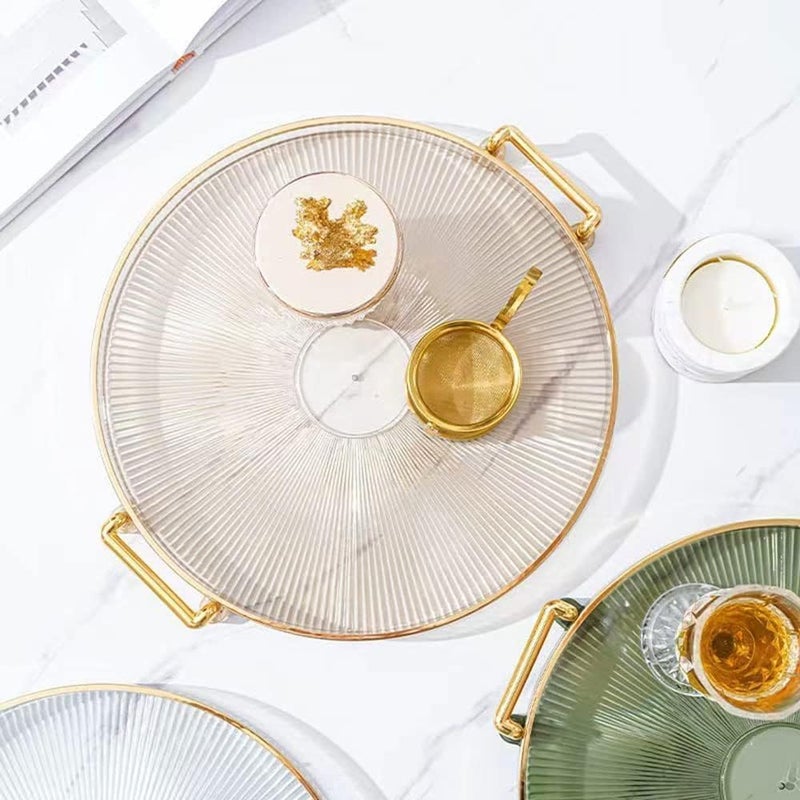 Deoxys Round Serving Tray with Golden Handles and Golden Rim Border, Decorative Plastic Serving Tray for Living Room, Bathroom, Kitchen | Tray Decor for Party, Coffee Table, Display - Image 2