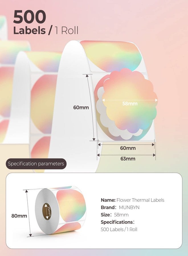 MUNBYN Flower Thermal Labels, 2.25" Rainbow Color Circle Thermal Stickers for DIY Business Logo, Small Business, 500 Sheets/1 Roll - Image 2