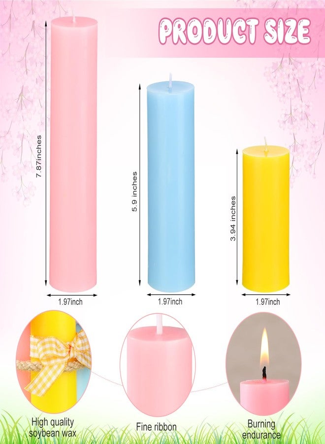 MTLEE Set of 3 Easter Candles Pillar Candles Easter Decor Spring Pastel Color Soy Wax with Fabric Ribbon Rustic Rope Bunny Wooden Hanging Ornaments Gift Decor for Home Bathroom Party Supplies - Image 2