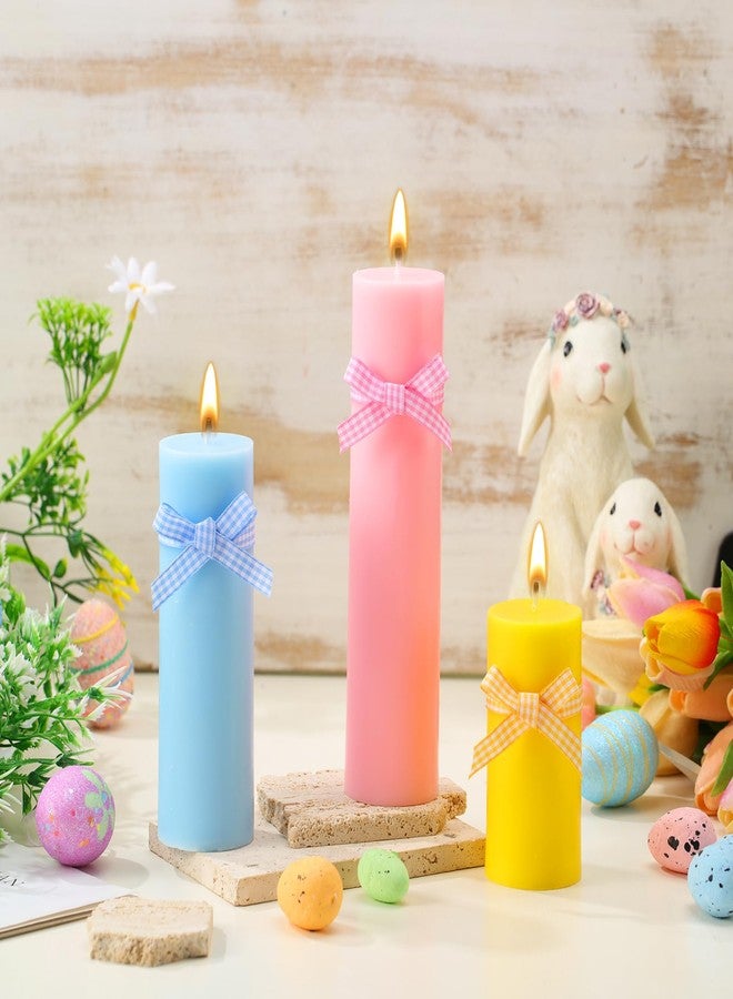MTLEE Set of 3 Easter Candles Pillar Candles Easter Decor Spring Pastel Color Soy Wax with Fabric Ribbon Rustic Rope Bunny Wooden Hanging Ornaments Gift Decor for Home Bathroom Party Supplies - Image 1