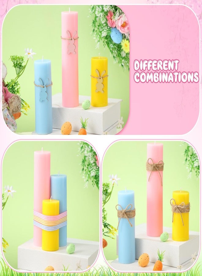 MTLEE Set of 3 Easter Candles Pillar Candles Easter Decor Spring Pastel Color Soy Wax with Fabric Ribbon Rustic Rope Bunny Wooden Hanging Ornaments Gift Decor for Home Bathroom Party Supplies - Image 4
