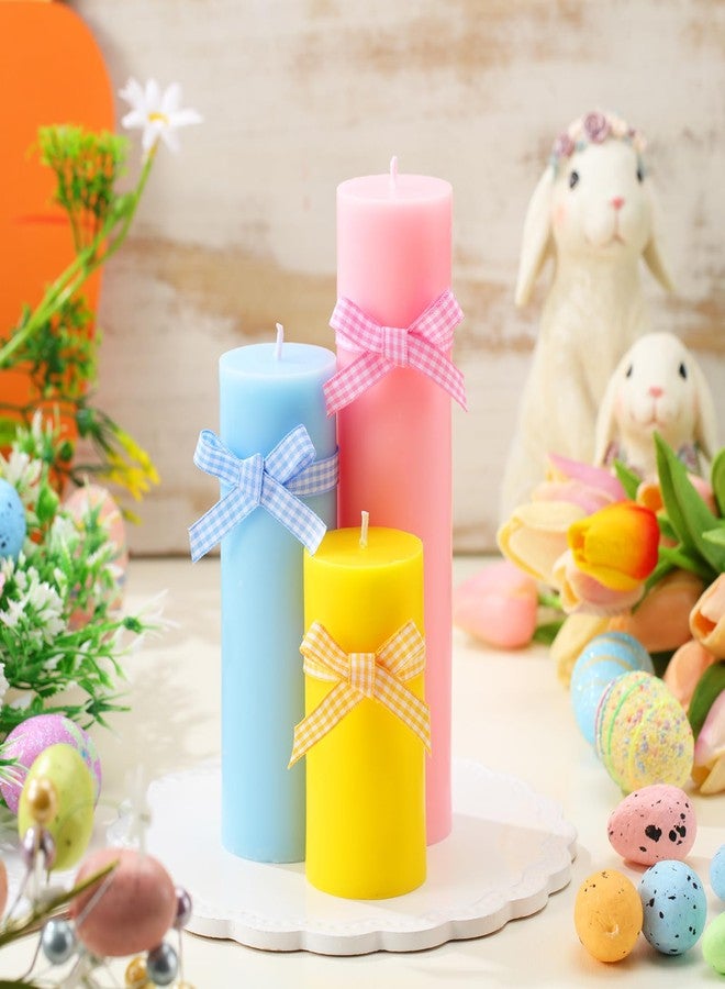 MTLEE Set of 3 Easter Candles Pillar Candles Easter Decor Spring Pastel Color Soy Wax with Fabric Ribbon Rustic Rope Bunny Wooden Hanging Ornaments Gift Decor for Home Bathroom Party Supplies - Image 5