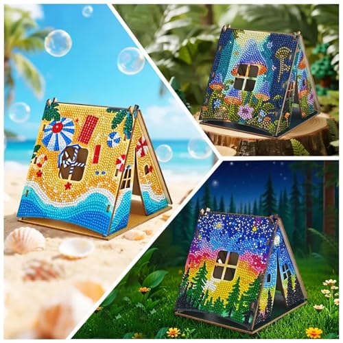 Party Ready 3D Diamond Painting Tent Craft Kit with LED Lights – Full Drill Crystal Mosaic Wood Puzzle, DIY Holiday Decorative Art for Home Display (Starry Night) - Image 5