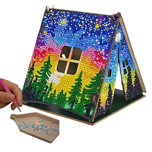 Party Ready 3D Diamond Painting Tent Craft Kit with LED Lights – Full Drill Crystal Mosaic Wood Puzzle, DIY Holiday Decorative Art for Home Display (Starry Night) - Image 1