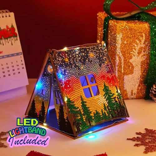 Party Ready 3D Diamond Painting Tent Craft Kit with LED Lights – Full Drill Crystal Mosaic Wood Puzzle, DIY Holiday Decorative Art for Home Display (Starry Night) - Image 2