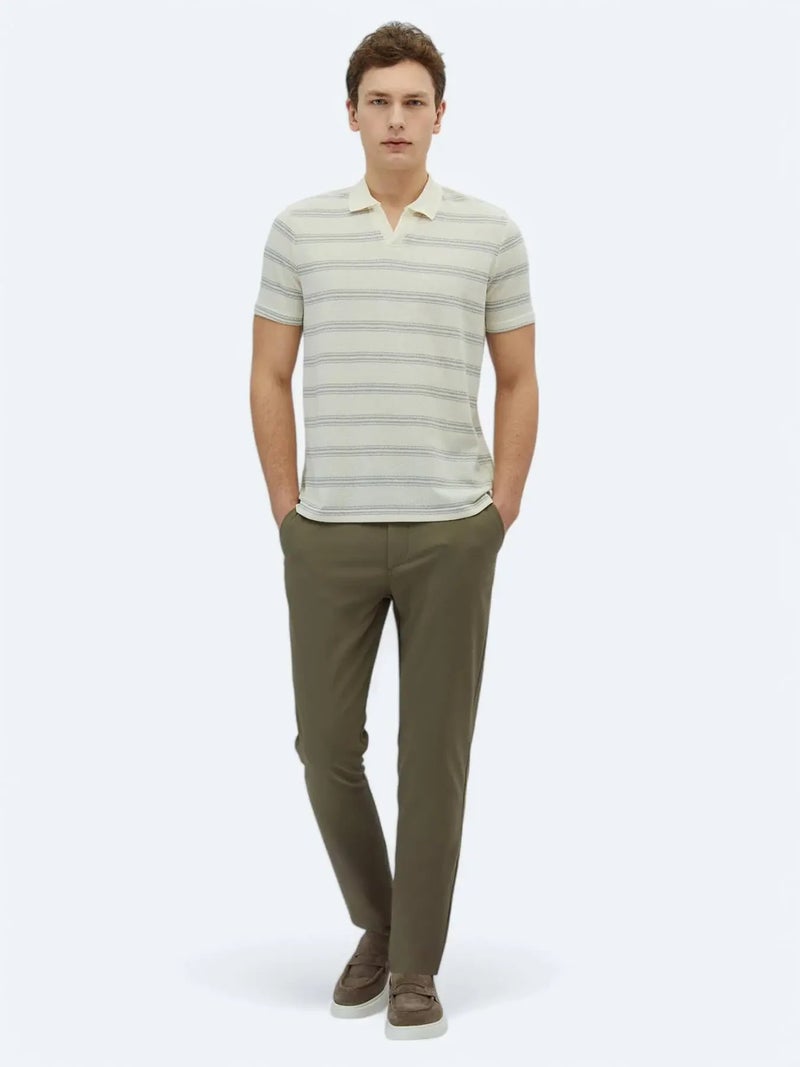 Kip Grey Striped Polo Neck Cotton Blended T-Shirt - Image 2