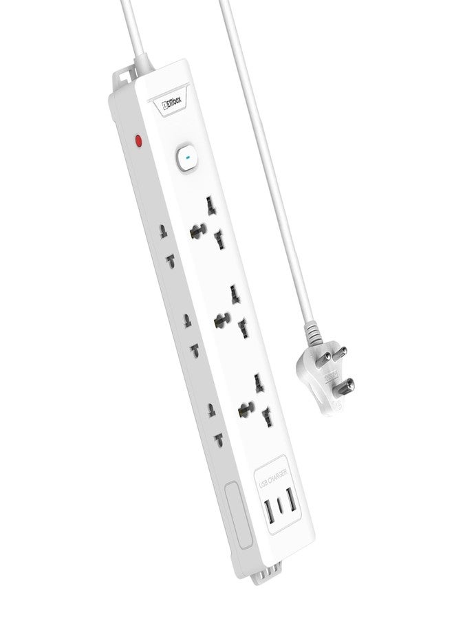 EMBOX لوحة تمديد EMBOX مزودة بمنفذ USB (2.4 أمبير) و3 منافذ USB مع مفتاح رئيسي، وحماية من ارتفاع التيار المفاجئ، ومقابس عالمية 6 أمبير، ومؤشر LED، وغطاء أمان، وسلك تمديد بطول 1.8 متر - Image 1