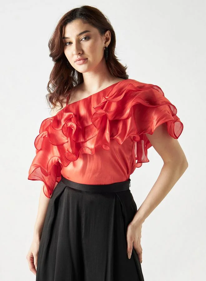 2Xtremz 2Xtremz One Shoulder Top with Ruffles