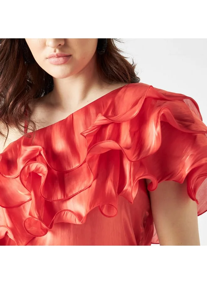 2Xtremz 2Xtremz One Shoulder Top with Ruffles