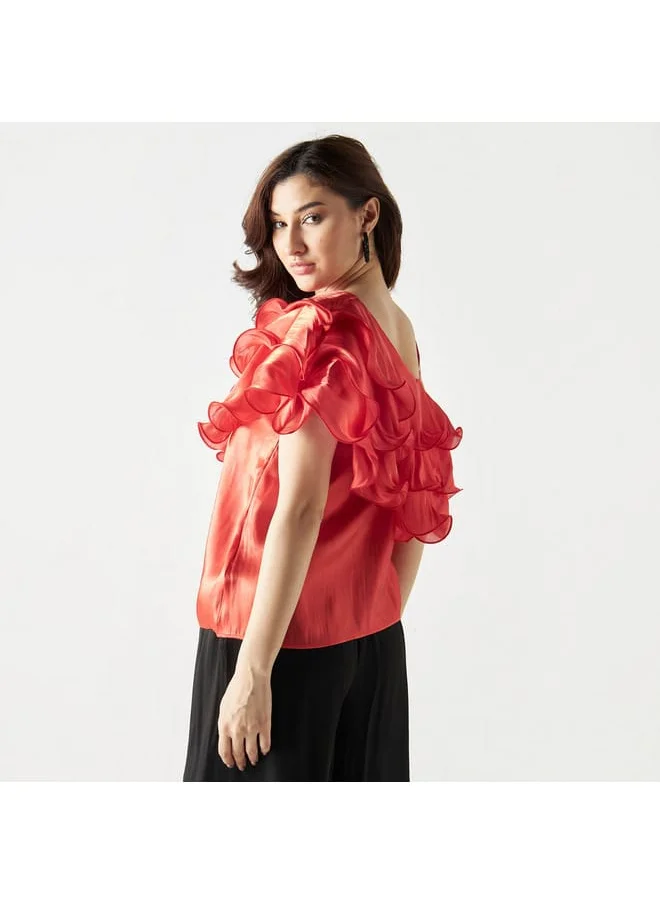 2Xtremz 2Xtremz One Shoulder Top with Ruffles