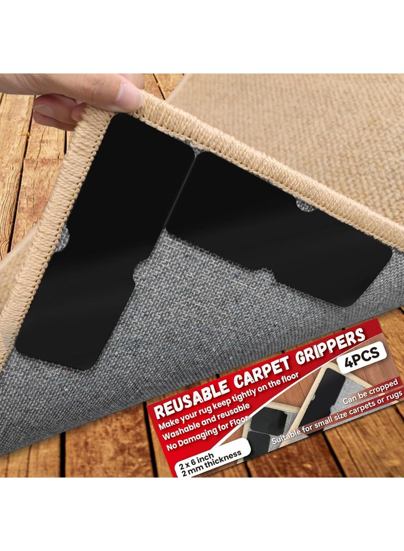 يلا جوي لاصقات لاصقة للسجاد مانعة للانزلاق، وسادات سجاد قابلة لإعادة الاستخدام وقابلة للغسل على الوجهين، لاصقات قوية للسجاد المسطح، تحافظ على الزوايا مسطحة، لا تتلف الأرضيات القابلة للإزالة، 12 قطعة - Image 1