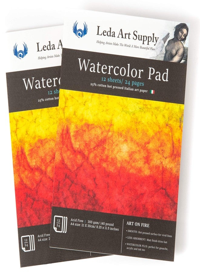 Leda Art Supply Hot Pressed Watercolor Paper 2 Pack (24 Sheets) 300gm - 140 lb 25% Cotton fine Italian Art Water Color Paper | Smooth Surface for Professional renderings A4 Size 8.25 x 11.5 inch - Image 1