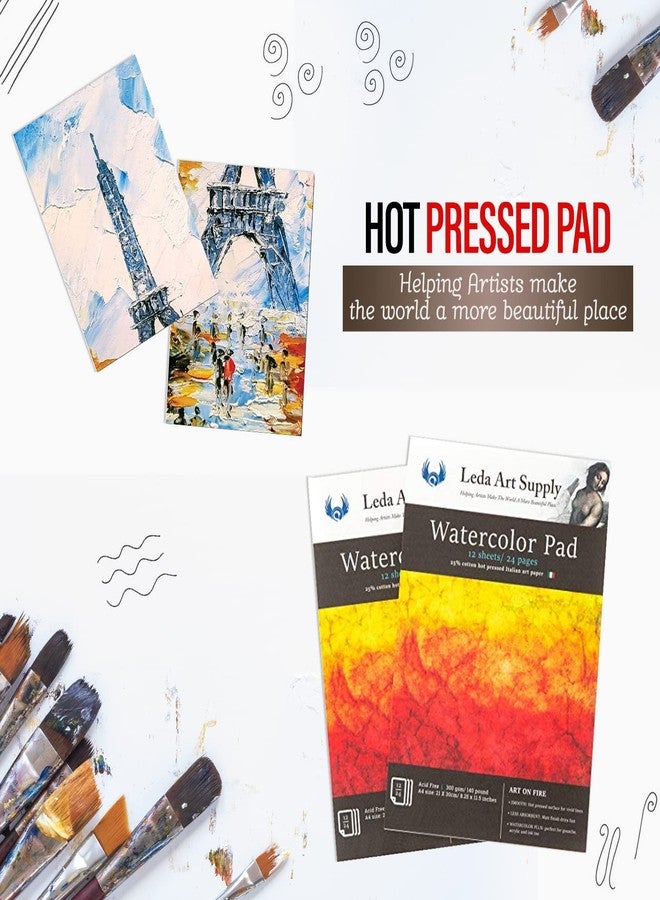 Leda Art Supply Hot Pressed Watercolor Paper 2 Pack (24 Sheets) 300gm - 140 lb 25% Cotton fine Italian Art Water Color Paper | Smooth Surface for Professional renderings A4 Size 8.25 x 11.5 inch - Image 3