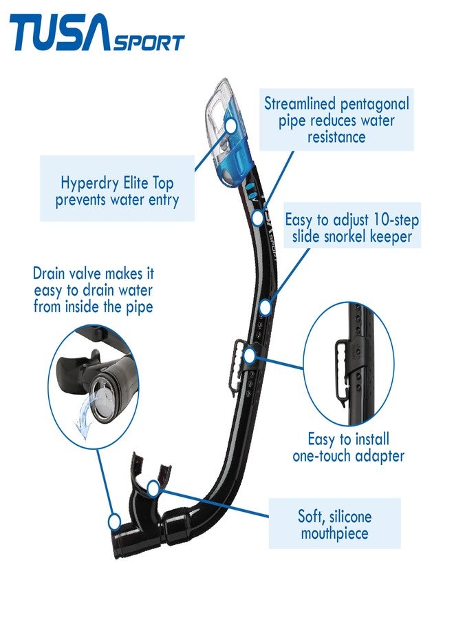 TUSA Sport UC-0118 Serene Adult Single-Window Mask & Dry Snorkel Set, Black/Fishtail Blue Mirrored Lens - Image 4