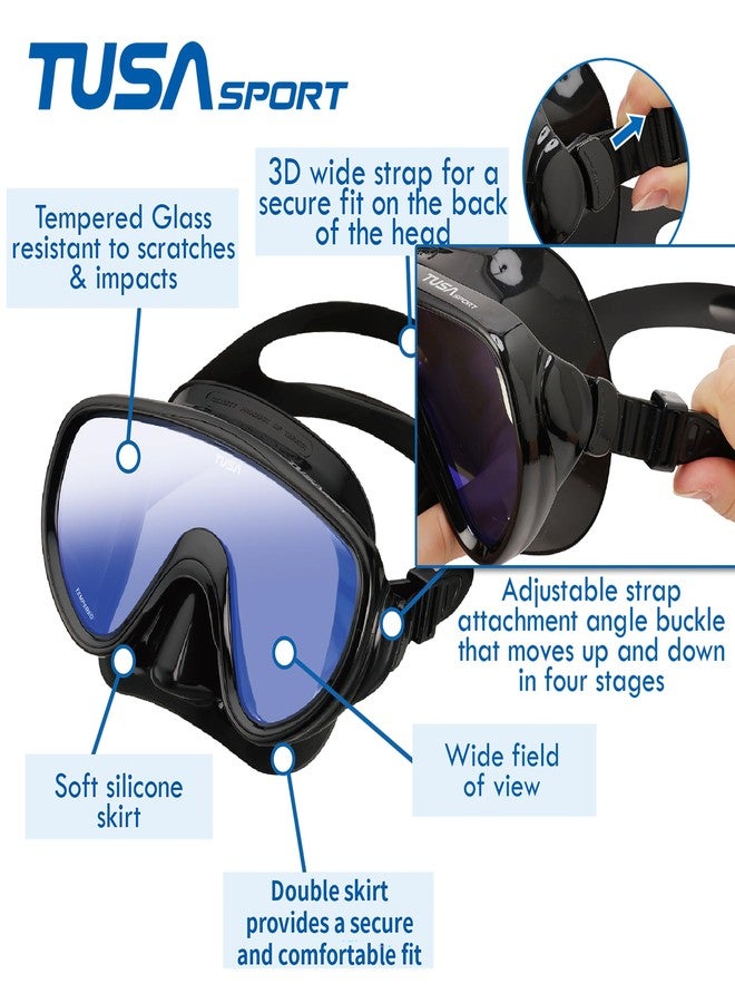 TUSA Sport UC-0118 Serene Adult Single-Window Mask & Dry Snorkel Set, Black/Fishtail Blue Mirrored Lens - Image 3