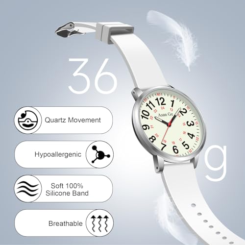 Asan Ge 35MM Waterproof Wear Resistant Anti-Scratch Analog Nurse Watch 12/24 Hour Luminouse with Second Hand Military Time Big Face Easy to Read,Soft Breathable Easy to Clean Gift for Women - Image 3