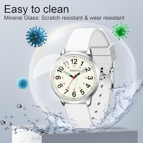 Asan Ge 35MM Waterproof Wear Resistant Anti-Scratch Analog Nurse Watch 12/24 Hour Luminouse with Second Hand Military Time Big Face Easy to Read,Soft Breathable Easy to Clean Gift for Women - Image 4