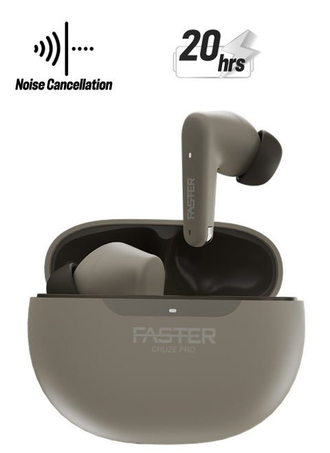 Cruze Pro Wireless Earbuds with Active Noise Cancellation (ANC) - 20 Hours Playtime with Bluetooth 5.3 - HiFi Stereo Sound Airpods - Gaming Bluetooth Earphones with Ultra-Low Latency - Deep Bass, Touch Control - For Exercise, Gym - Compatible with iPhone & Android (Coffee)