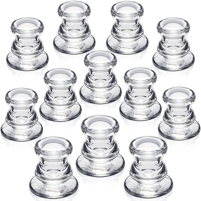 CANDLESTICK HOLDERS BULK 12PCS TAPER CANDLE HOLDERS FOR TABLE CENTERPIECE THICK GLASS CANDLE HOLDERS FOR WEDDING PARTY AND FESTIVAL DECORATION