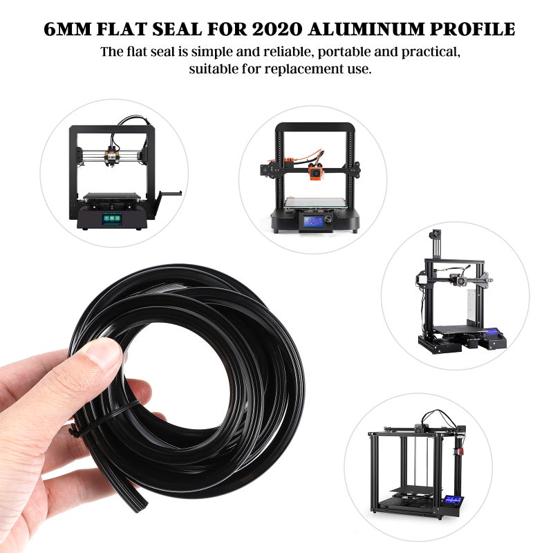 2 Rolls 3D Printer Flat Seal Aluminum Profile Slot Printer Parts Flat Seal Accessories (Black) - Image 4